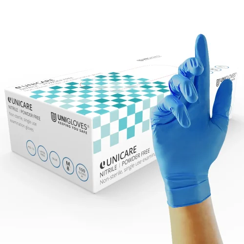 Unigloves Unicare Blue Nitrile Powder Free Gloves Pack of 100