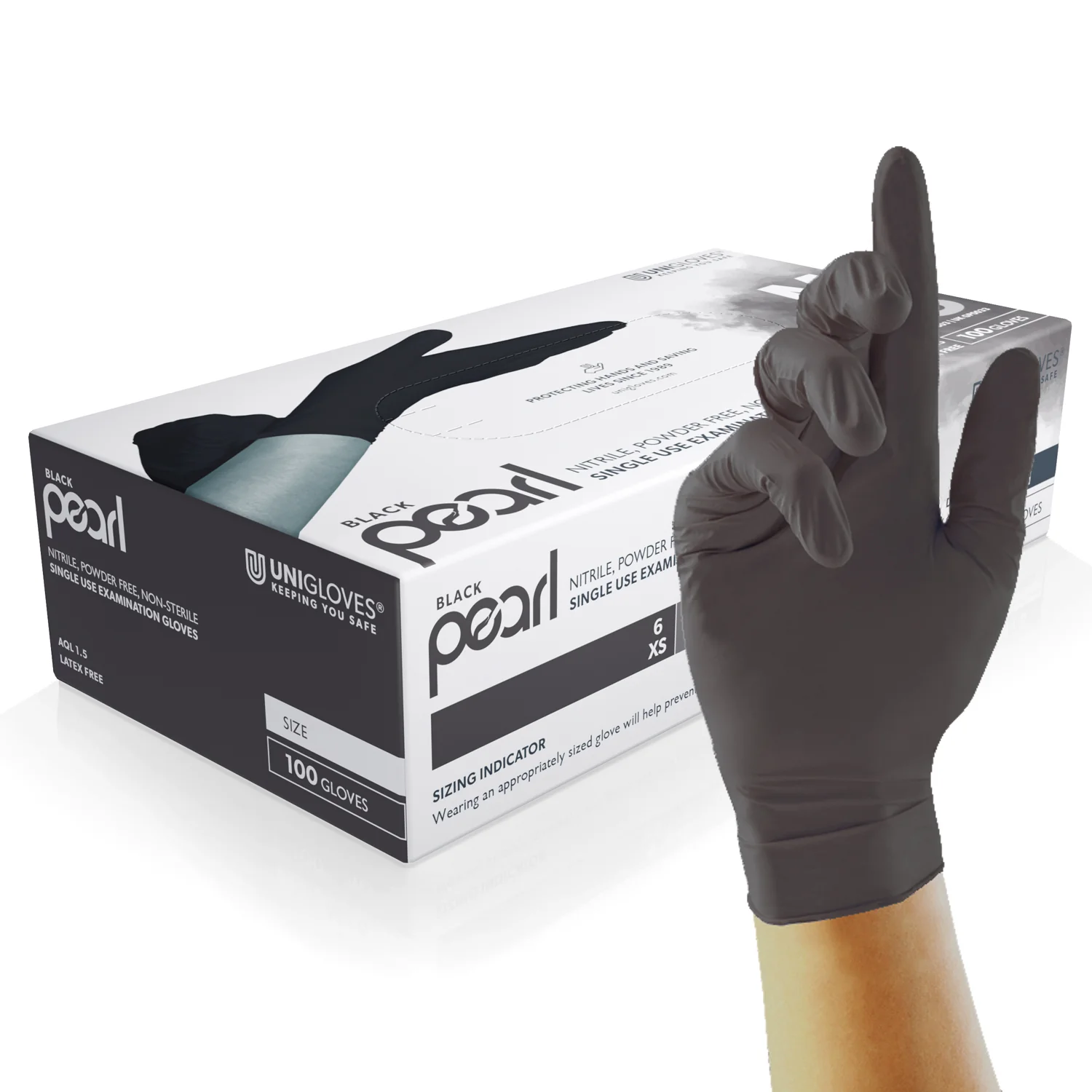 Unigloves Black Pearl Nitrile Powder Free Gloves Pack of 100