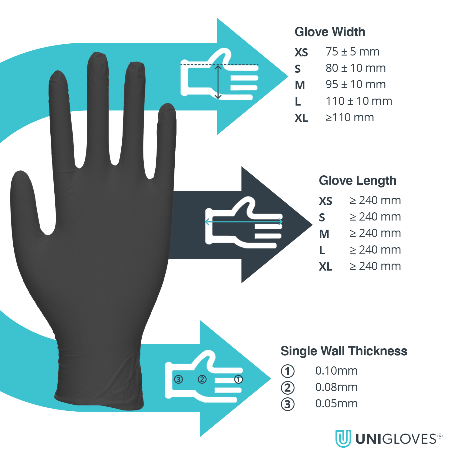 Unigloves Black Pearl Nitrile Powder Free Gloves Pack of 100 - Image 3