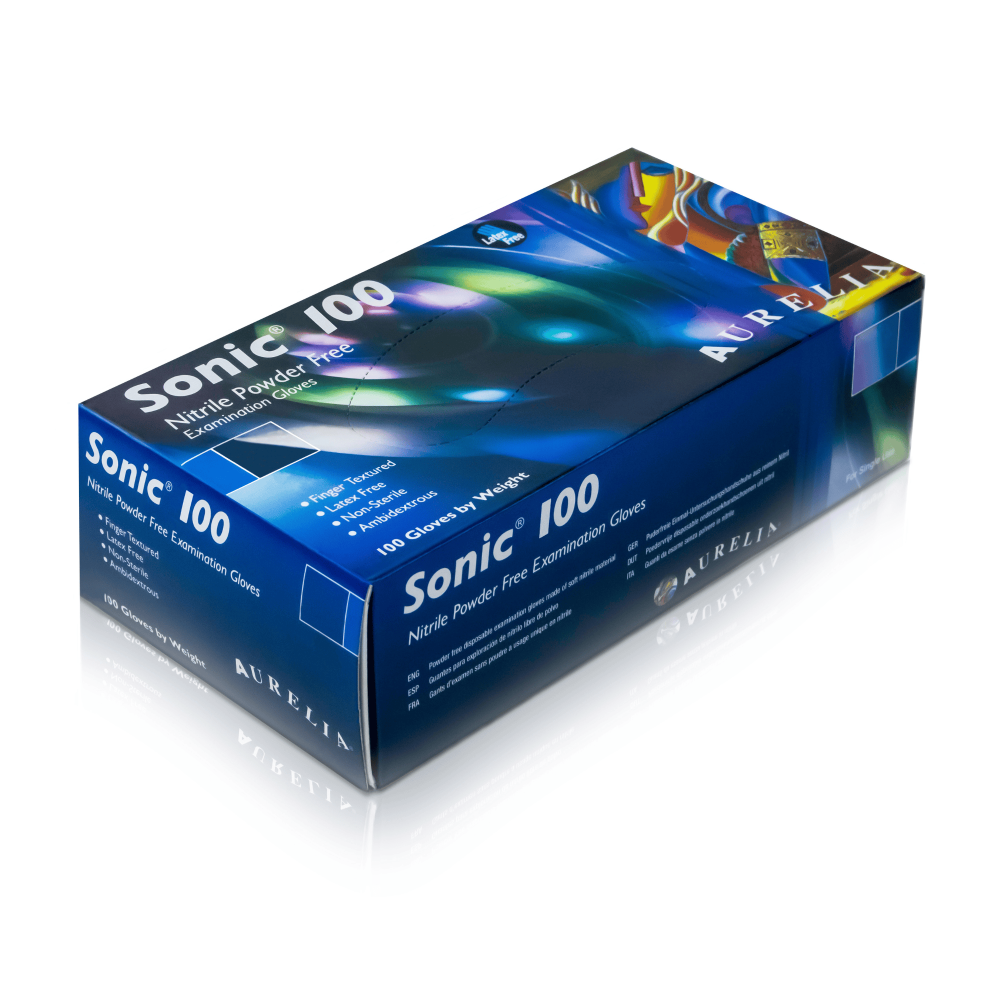 Aurelia Sonic 100 Cobalt Blue Nitrile Powder Free Gloves Pack of 100