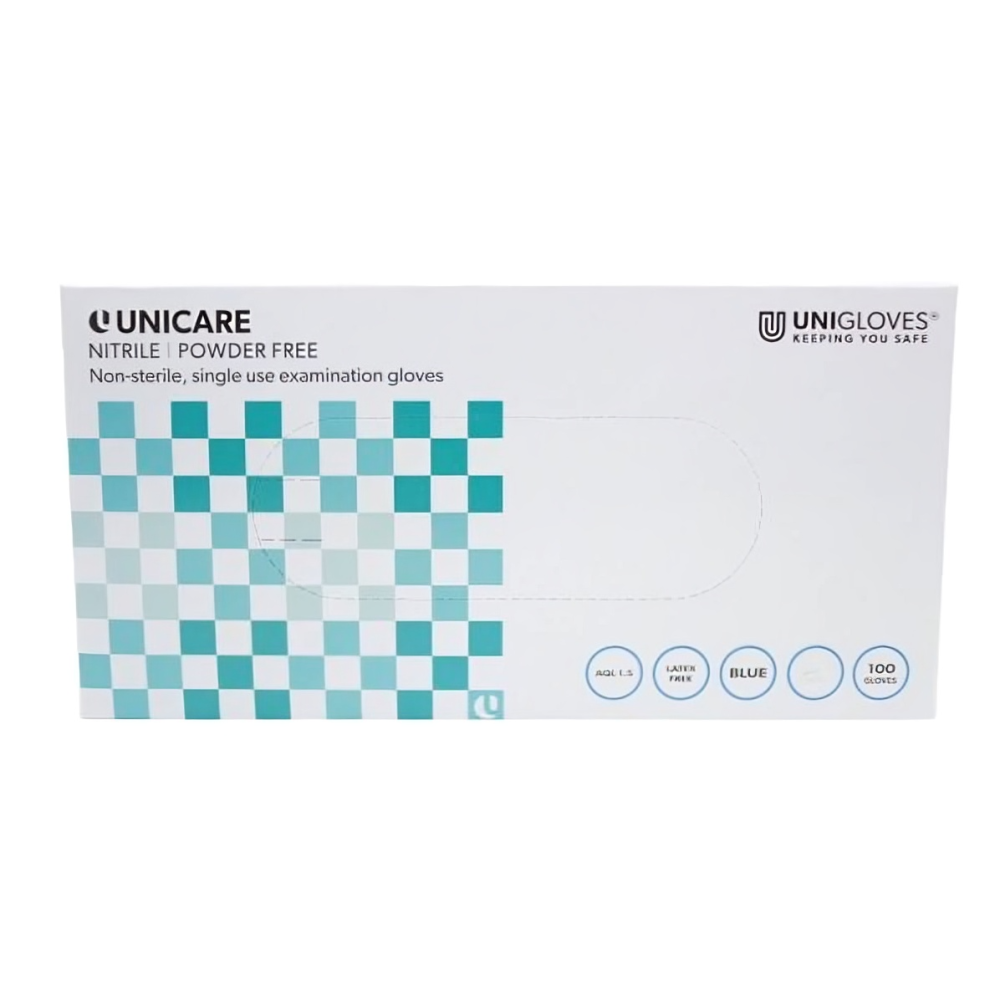 Unigloves Unicare Blue Nitrile Powder Free Gloves Pack of 100