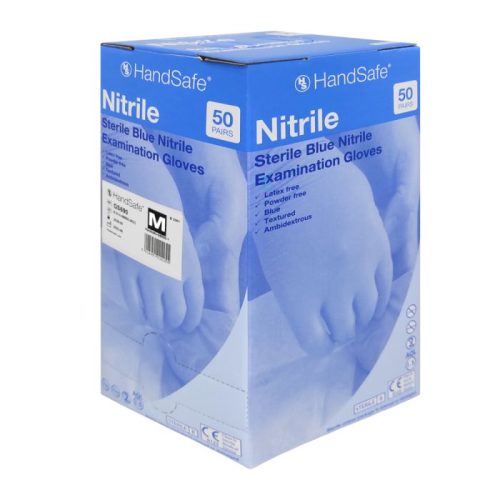 HandSafe Blue Nitrile Powder Free Sterile Gloves Pack of 50 Pairs
