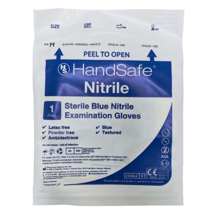 HandSafe Blue Nitrile Powder Free Sterile Gloves Pack of 50 Pairs - Image 2