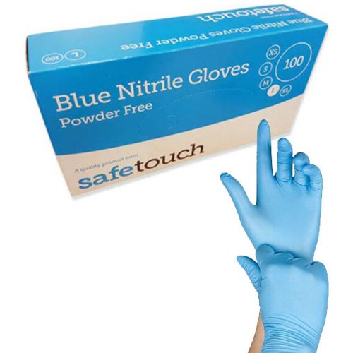 SafeTouch Blue Nitrile Powder Free Gloves Pack of 100