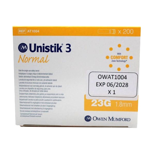 Unistik 3 Normal Safety Lancet 23 G x 1.8 mm Box of 200