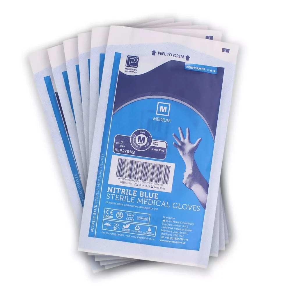 Premier Performer Blue Nitrile Powder Free Sterile Gloves Pack of 50 Pairs