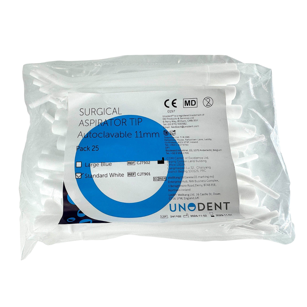 UnoDent Surgical Aspirator Tips 11 mm White 1/8" Diameter Pack of 25