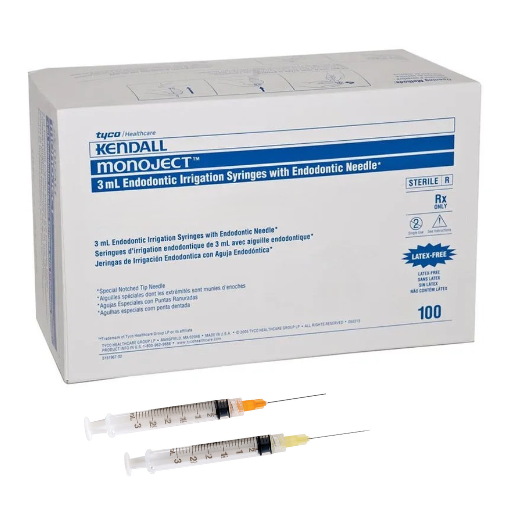 Monoject Endodontic Syringe with Needle 3cc Pack of 100