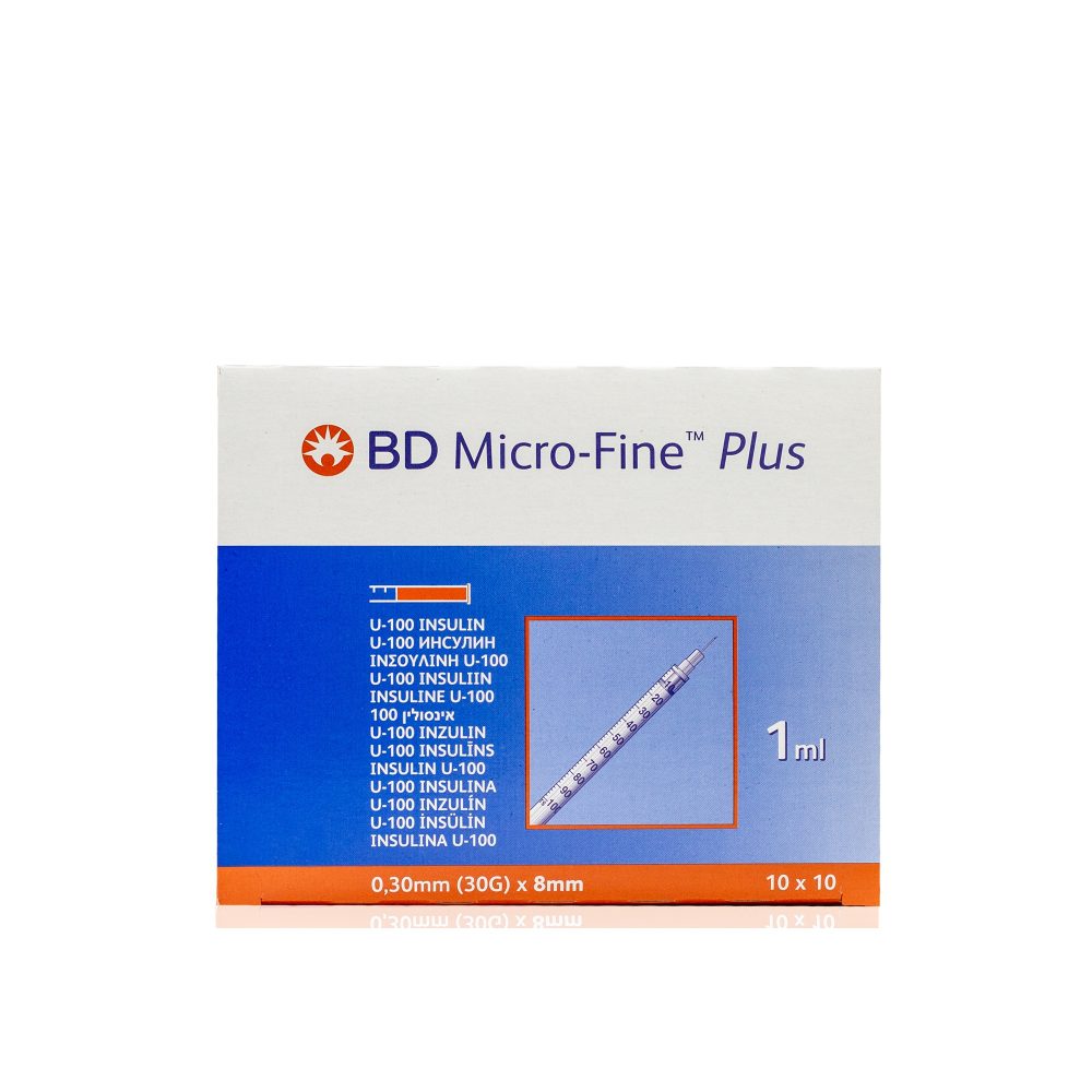 BD Micro-Fine Plus 1 ml insulin syringe with 30 G x 8 mm needle (Box of 100)