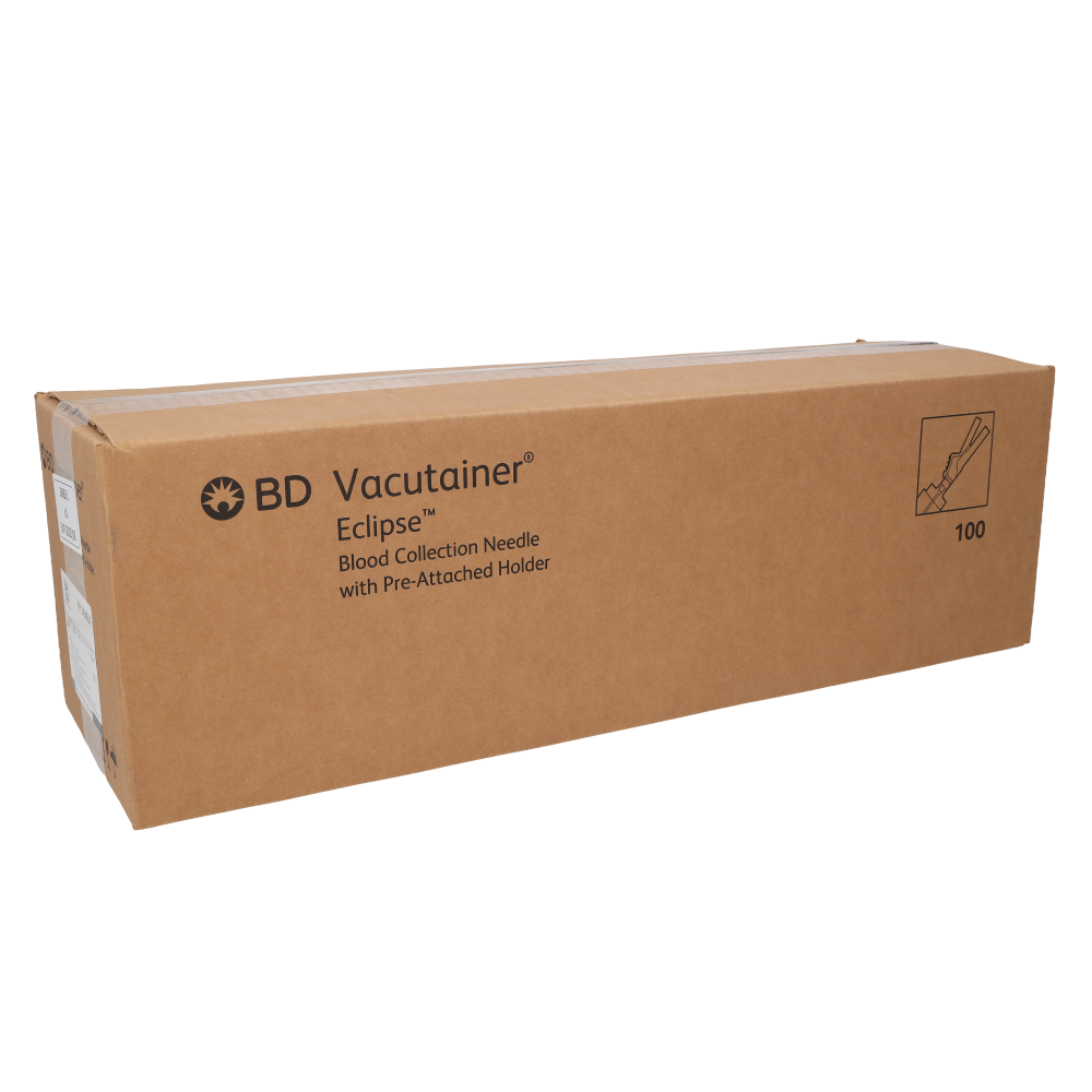 BD Vacutainer Eclipse Needle 22G x 1¼ Inch with Pre-Attached Holder Box of 100