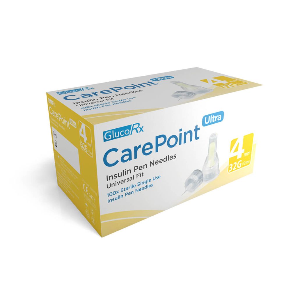 GlucoRx CarePoint Ultra Pen Needles 32G x 4mm (Pack of 100)
