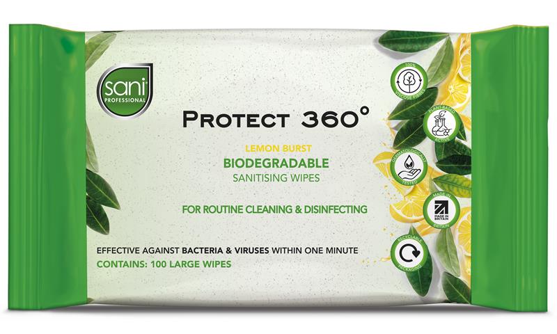 PDI Protect 360 Biodegradable Sanitising Wipes Lemon 240 x 200mm (Pack of 100)