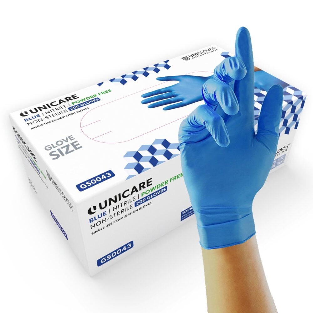 Unigloves Unicare Blue Nitrile Powder Free Gloves Medium (Box of 200)