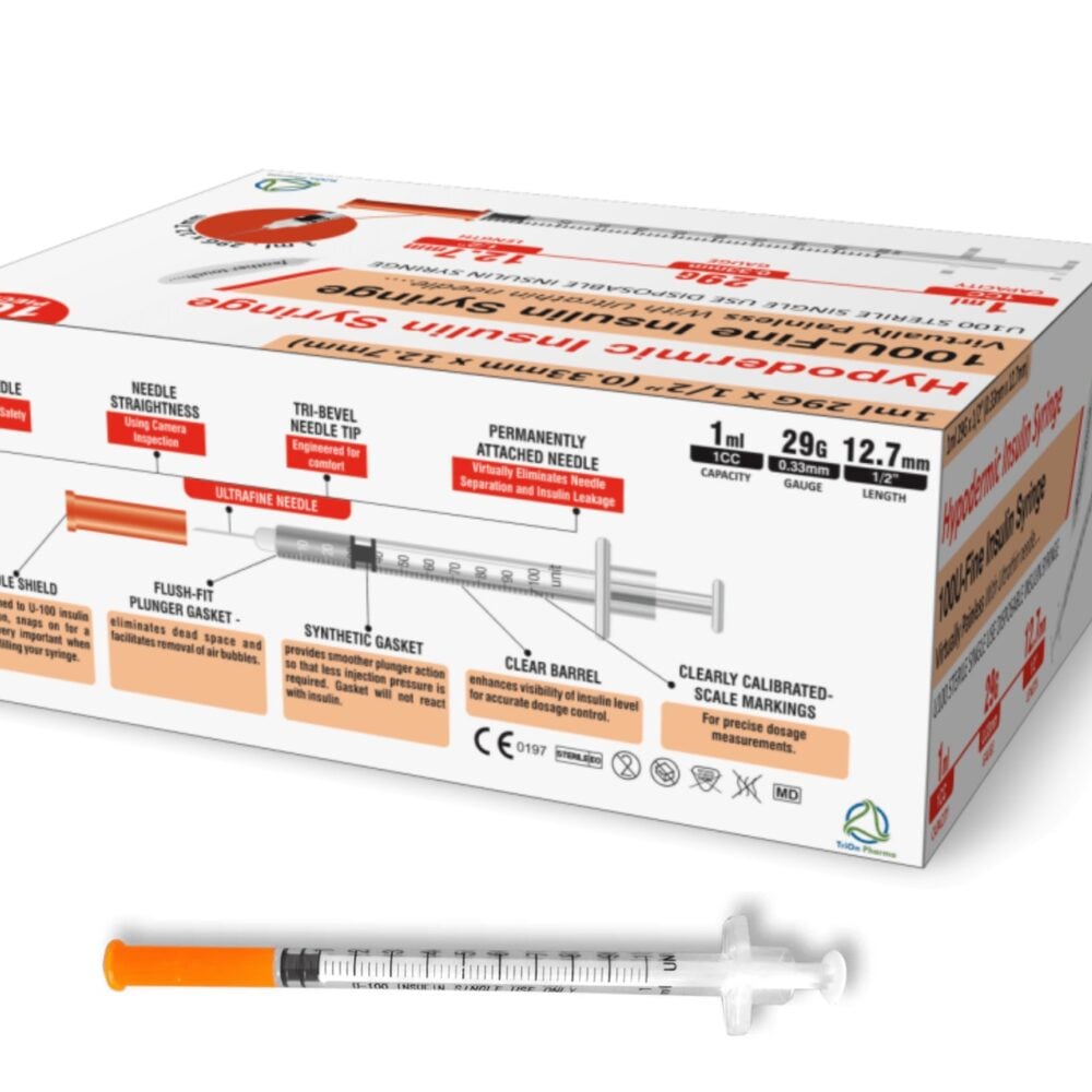 TriOn Pharma 100U Insulin Syringe 1ml 29G x 12mm (Box of 100)