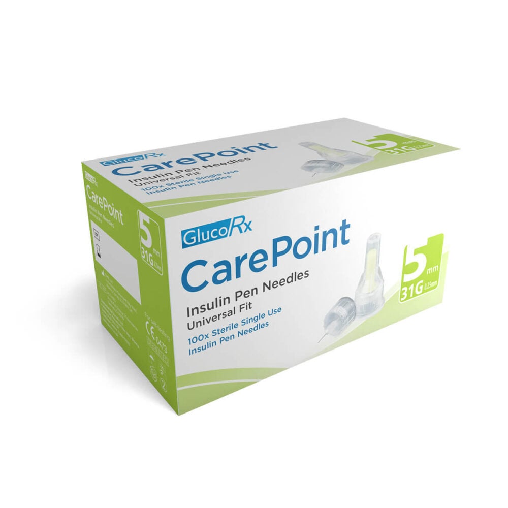 GlucoRx CarePoint Pen Needles 31G x 5mm (Pack of 100)
