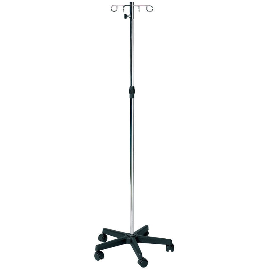 Sunflower Chromed Steel IV Stand with Plastic Base and 4 Hooks