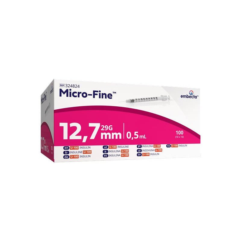 BD Micro-Fine Plus 0.5ml Syringe with Needle U100 29G × 12.7mm (Box of 100)