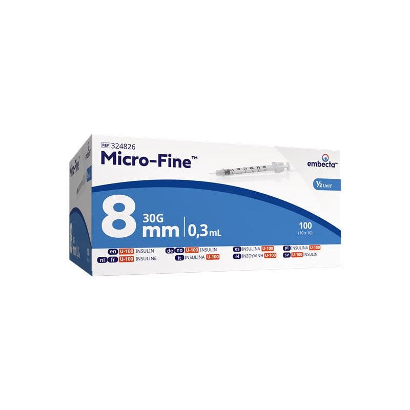 BD Micro-Fine 0.3ml Syringe with Needle U100 30G × 8mm (Box of 100)