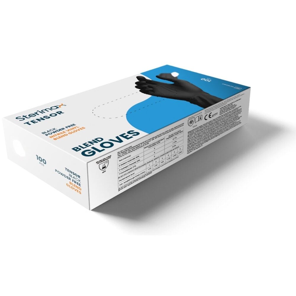 Sterimax Tensor Black Nitrile and Vinyl Blend Powder Free Examination Gloves (Box of 100)